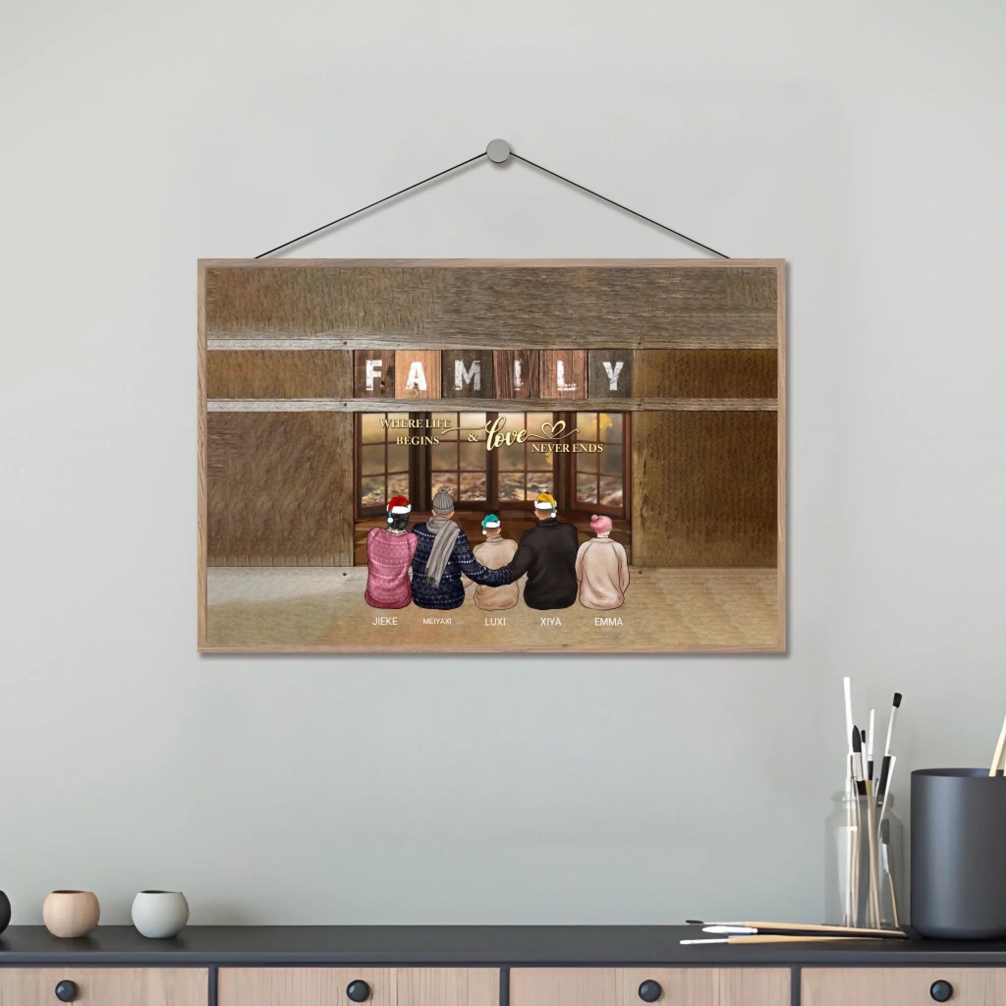 Family Canvas - Family Where life begins & love never ends - Personalized Custom Wooden Plaquet 727250 - DiyGiftly