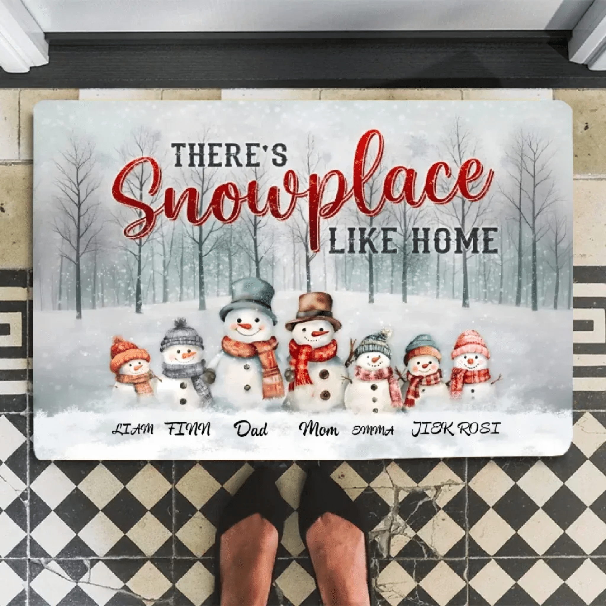 Family Christmas Gifts Snowmen Christmas Art Personalized Mat Print 713417 - D - DiyGiftly