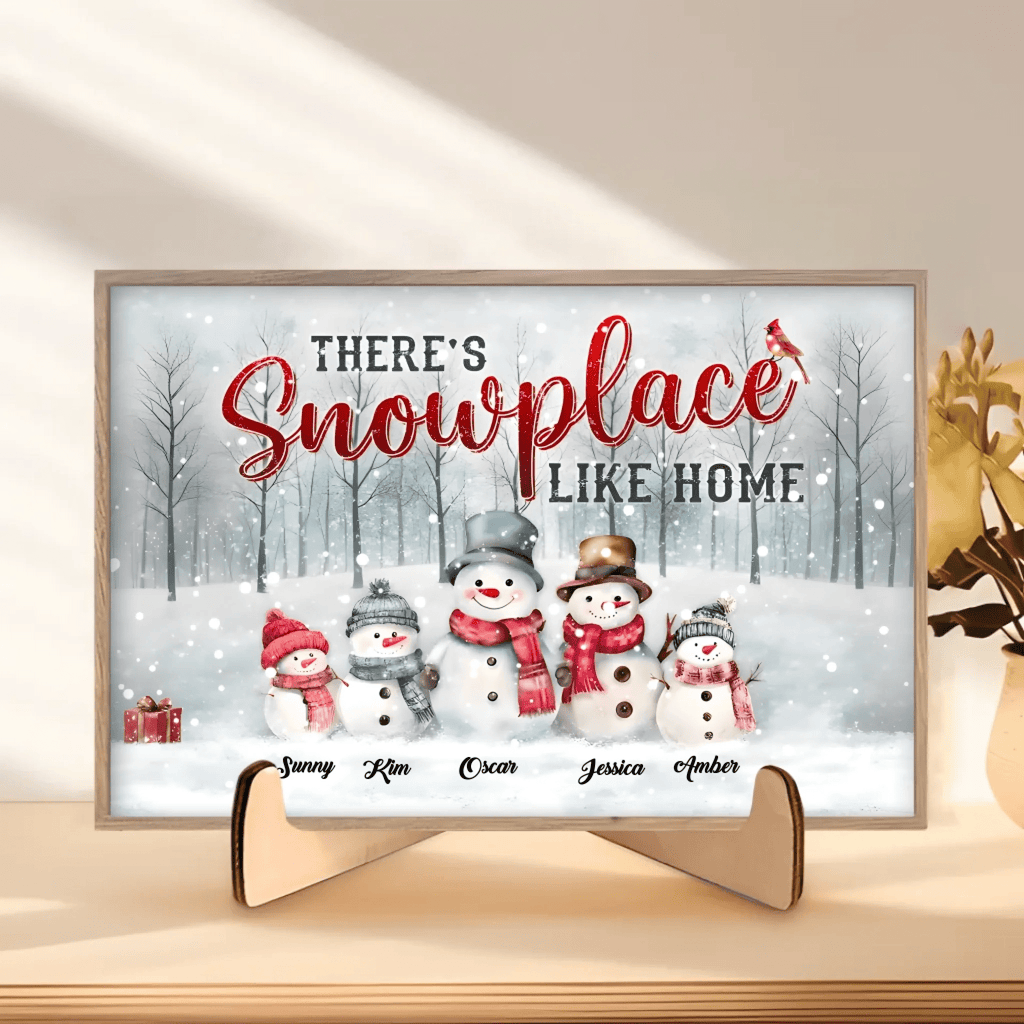 Family Christmas Gifts Snowmen Christmas Art Personalized Wooden Plaque 731675 - DiyGiftly