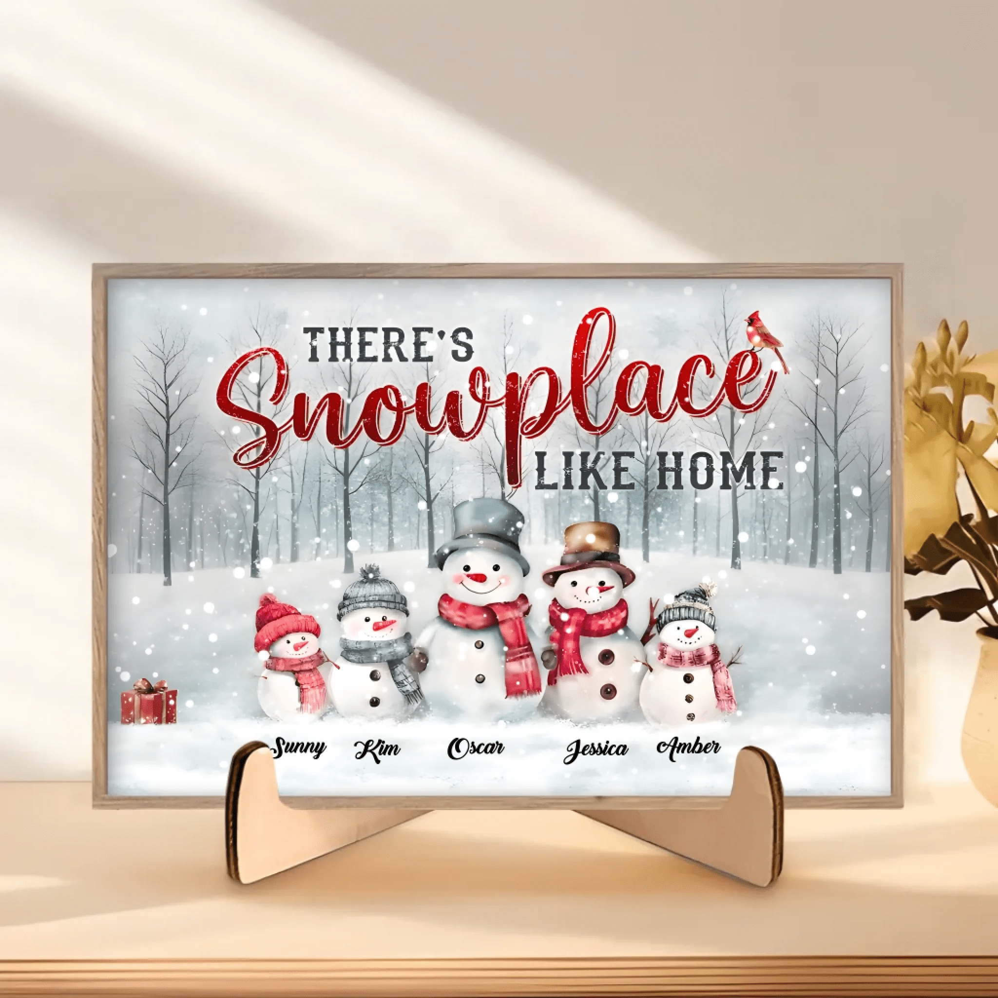Family Christmas Gifts Snowmen Christmas Art Personalized Wooden Plaque 731675 - DiyGiftly