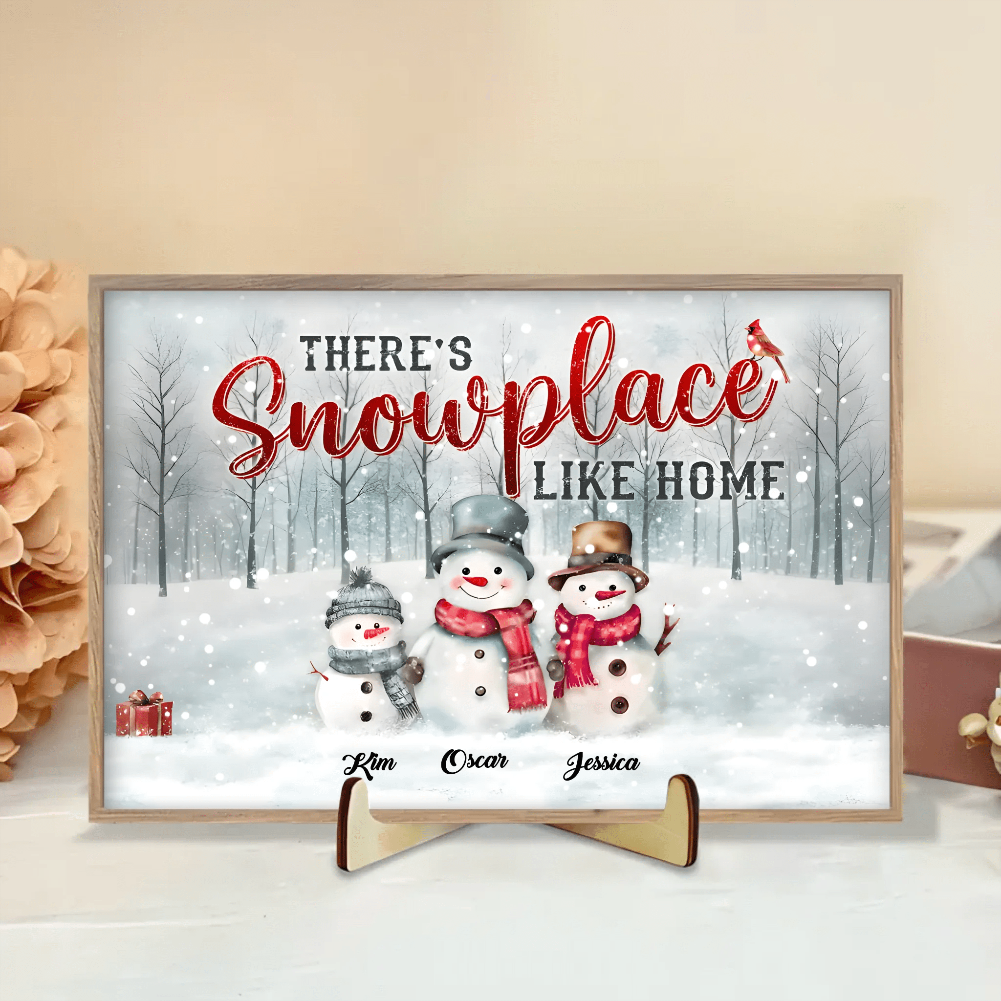 Family Christmas Gifts Snowmen Christmas Art Personalized Wooden Plaque 731675 - DiyGiftly