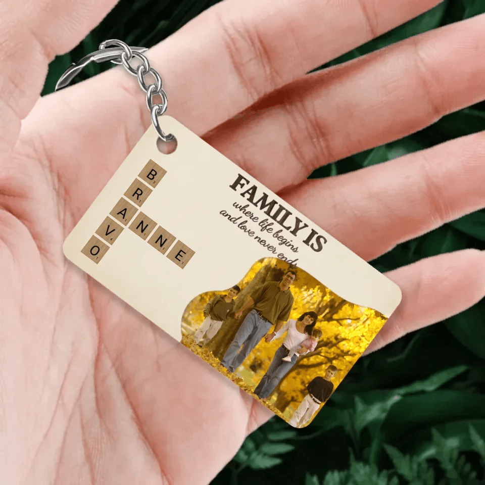 Family is Love with Photo - Customizable Family Acrylic Keychain 737140 - DiyGiftly
