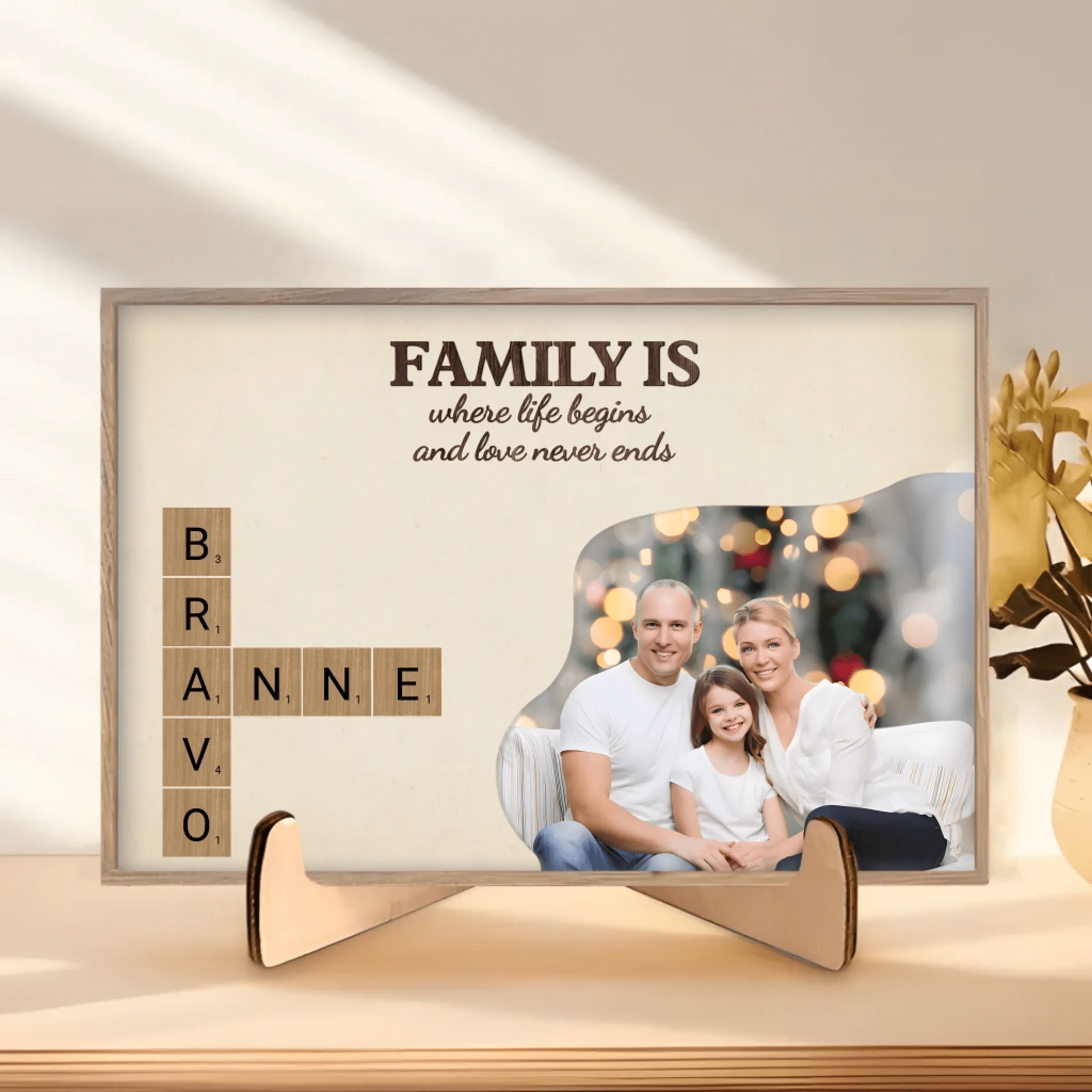 Family is Love with Photo - Customizable Family Wooden Plaque 723831 - DiyGiftly