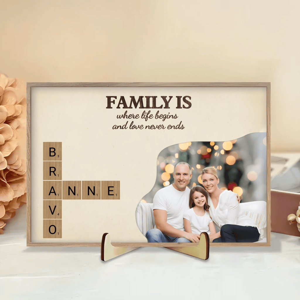 Family is Love with Photo - Customizable Family Wooden Plaque 723831 - DiyGiftly