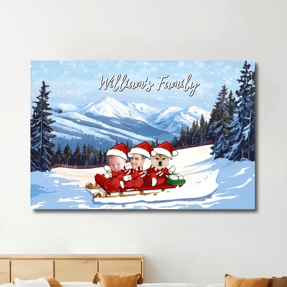 Family Skiing Together At Christmas - Personalized Wrapped Canvas 734461 - 734496 - DiyGiftly