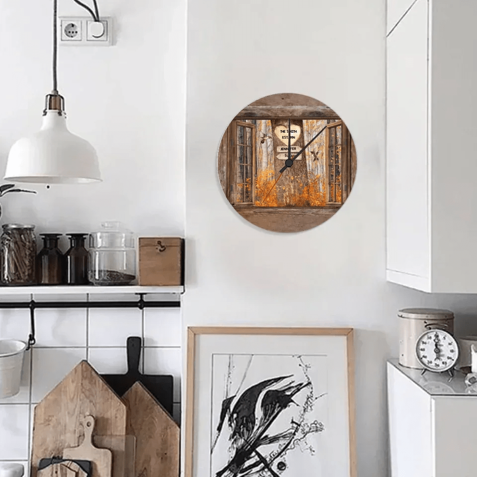 custom names wooden wall clock as a new home gift
