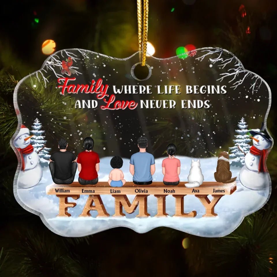 Family Where Begins And Love Never Ends - Memorial Gift - Christmas Gift - Personalized Custom Medallion Acrylic Ornament 689119 - DiyGiftly