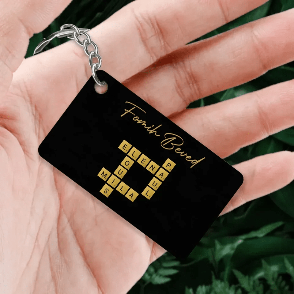 Family With Black Background Crossword - Customizable Acrylic Keychain For Family 737177 - DiyGiftly