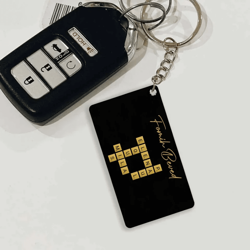Family With Black Background Crossword - Customizable Acrylic Keychain For Family 737177 - DiyGiftly