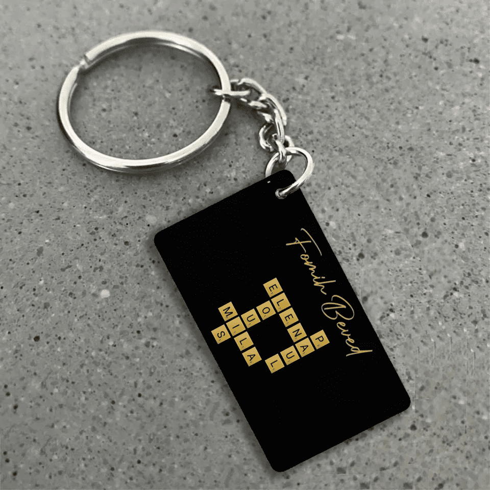 Family With Black Background Crossword - Customizable Acrylic Keychain For Family 737177 - DiyGiftly