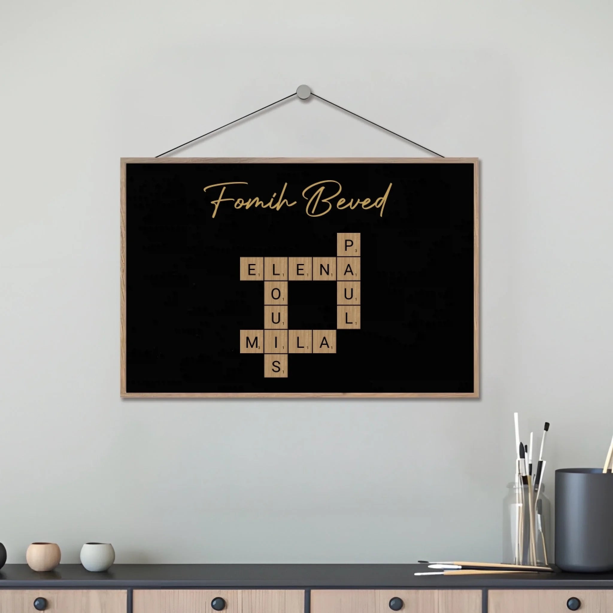 Family With Black Background Crossword - Customizable Wooden Plaque For Family 724036 - DiyGiftly