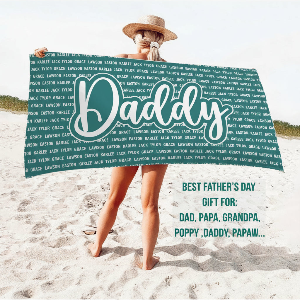 Fathers Day Gifts,Custom Grandpa Beach Towel, Grandkids Name Daddy Pool Towel, Birthday Gift For Dad Papaw, Personalized papa gift 59795456 - DiyGiftly