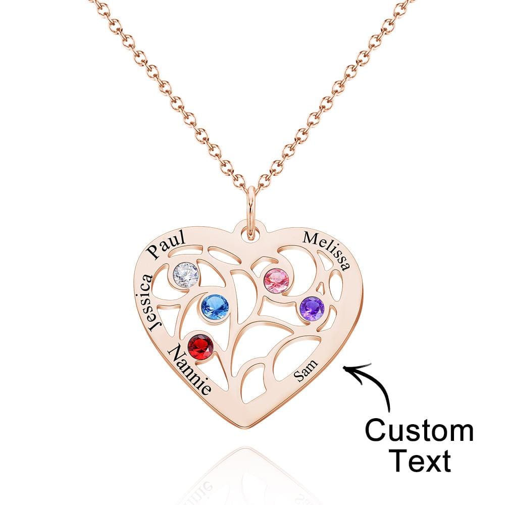 Custom Engraved Name Heart Pendant Necklace with Birthstone