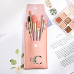 Personalized Flower PU Leather Makeup Brush Bag with 8 Pcs Makeup Brushes Gift for Her