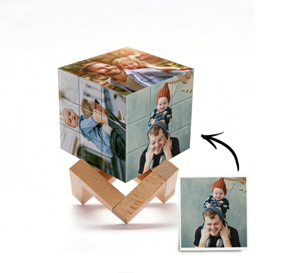 magic cube picture cube gift for dad with wooden rubic s cube bracket custom gift for dad personalized gift