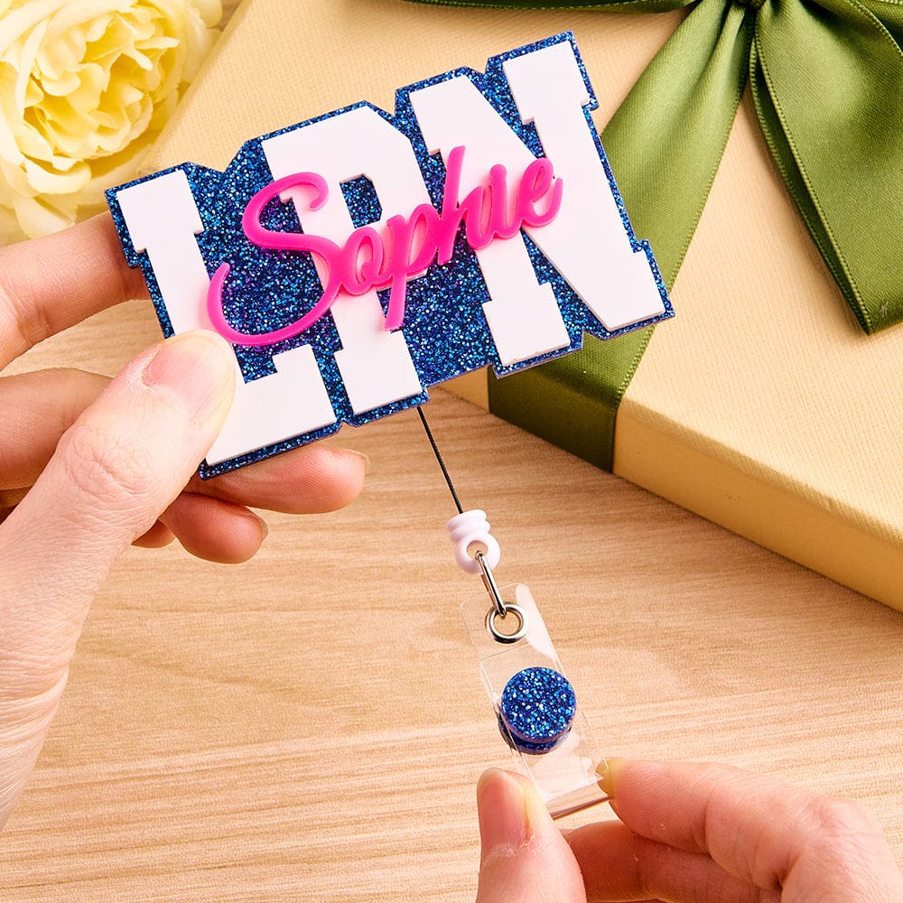 Personalized Glitter ID Badge Reel with Name Acrylic Badge Reel Gifts for Nurse Doctor