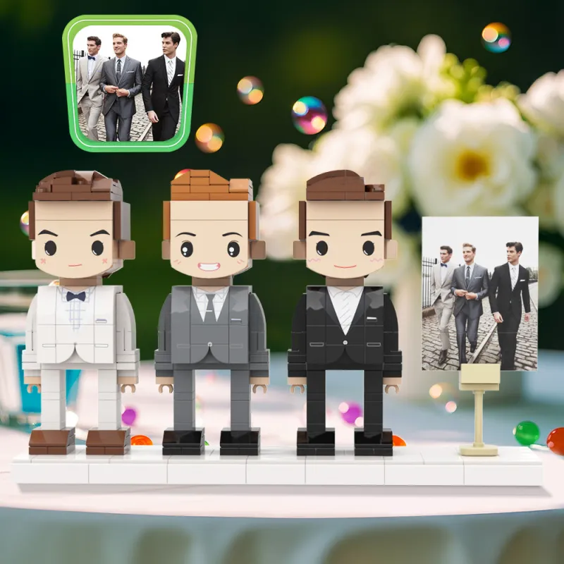 Full Body Customizable 3 People Groomsmen Brick Figures – Personalized Wedding Gift