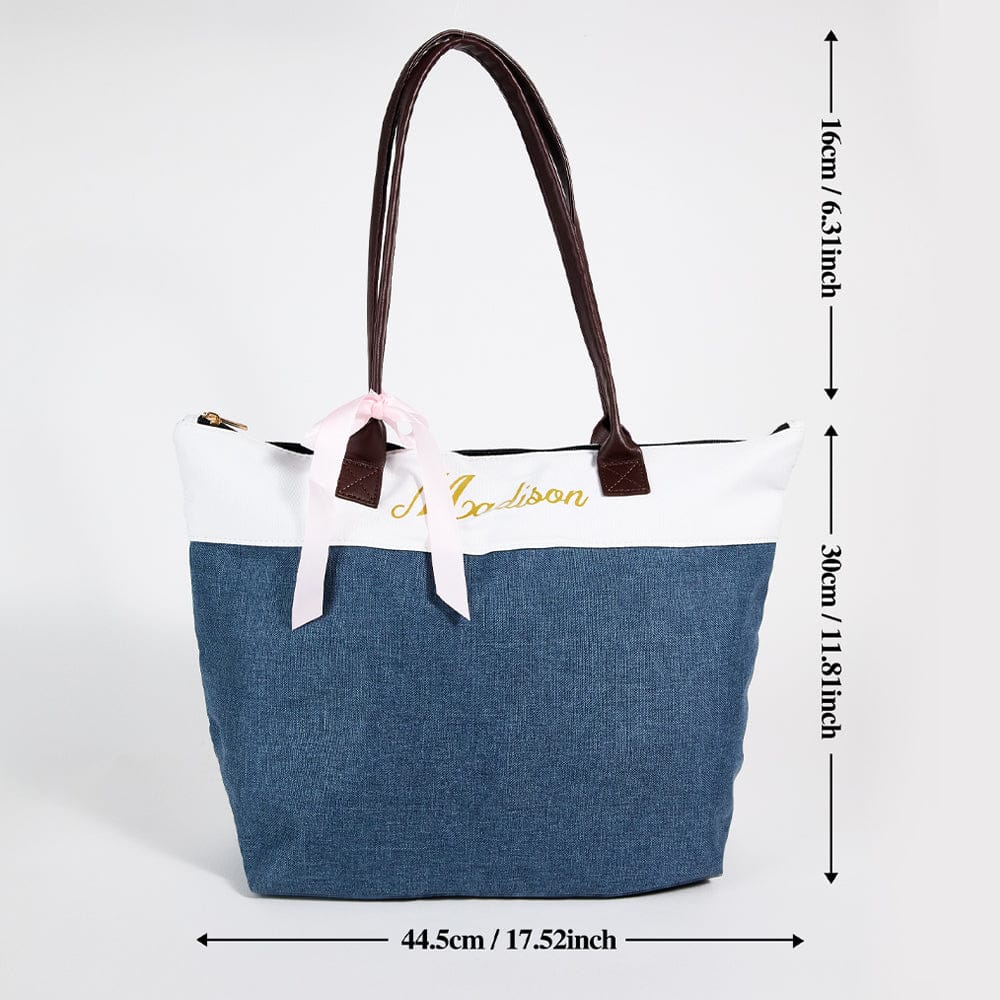 Personalized Bridesmaid Canvas Tote Name Bag with Handles & Ribbon Wedding Bridal Shower Bachelorette Gift for Bridesmaid