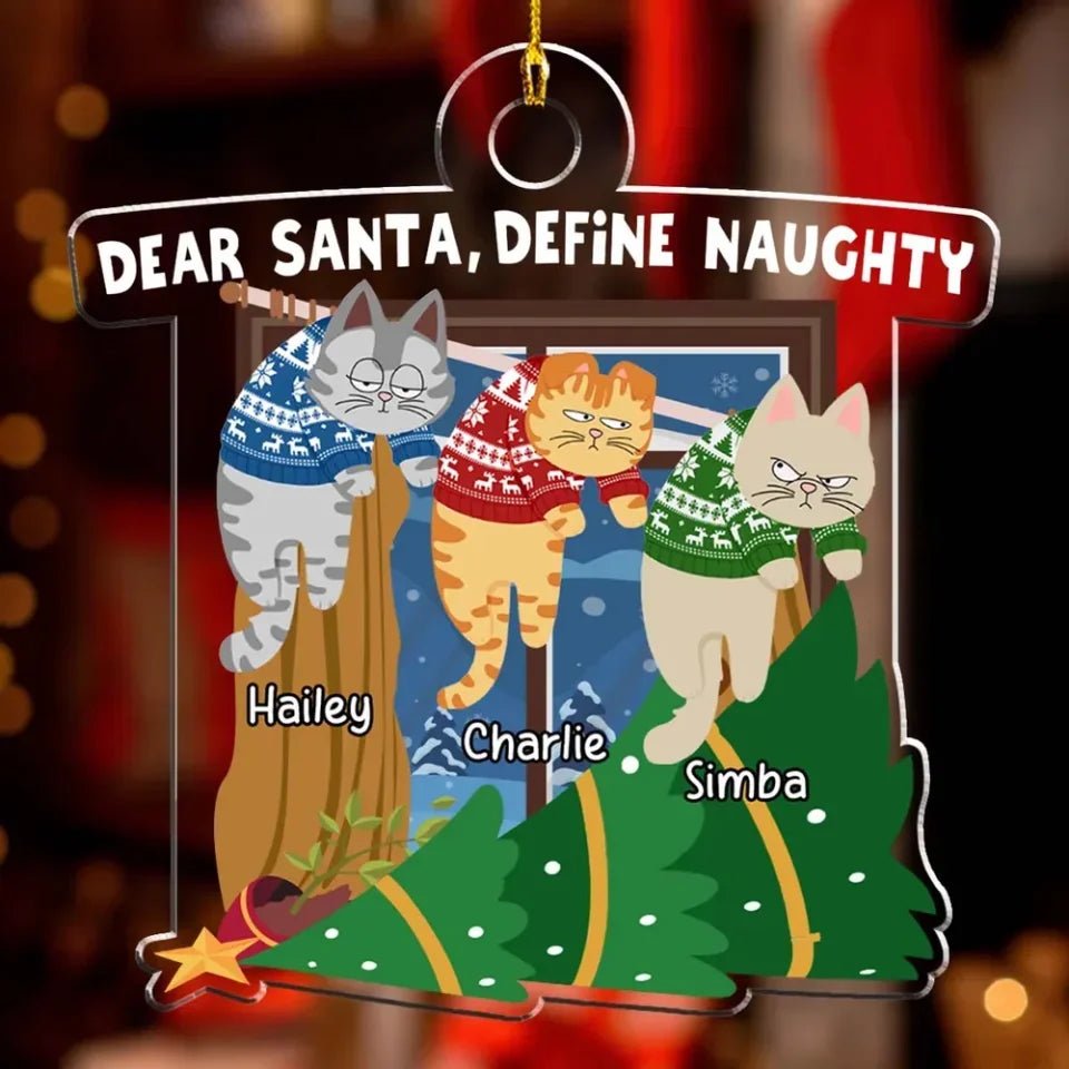 Feliz Naughty Cat - Personalized Custom Acrylic Ornament 724755 - DiyGiftly