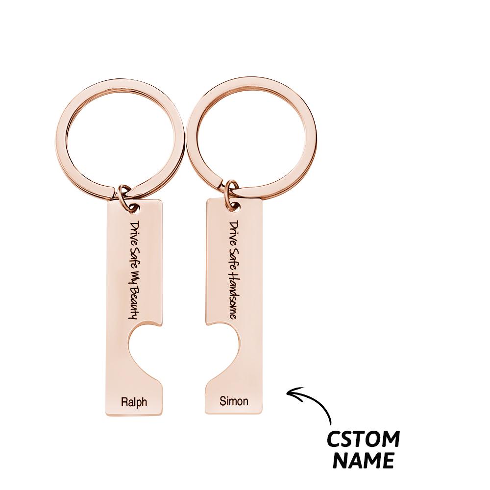 2pcs Couple Drive Safe Keychains Personalized Text Keychain Customized Products Valentines Day Anniversary Gift for Boyfriend