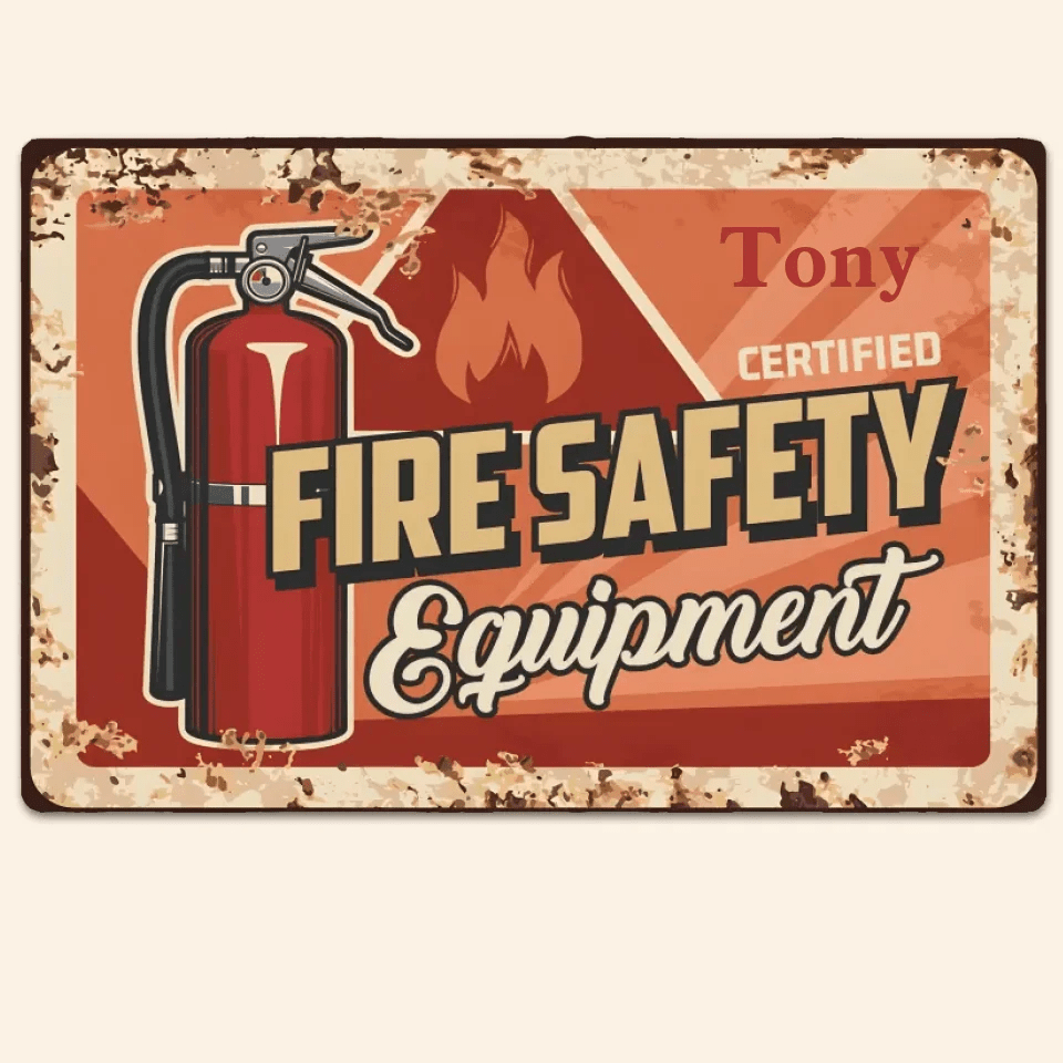 Fire Safety Warning Metal Sign Personalized Aluminum Plaque wall decor close view
