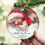 First Christmas - Personalized Custom Round Shaped Ceramic Photo Christmas Ornament - Upload Image, Gift For Family, Christmas Gift 677394 - DiyGiftly