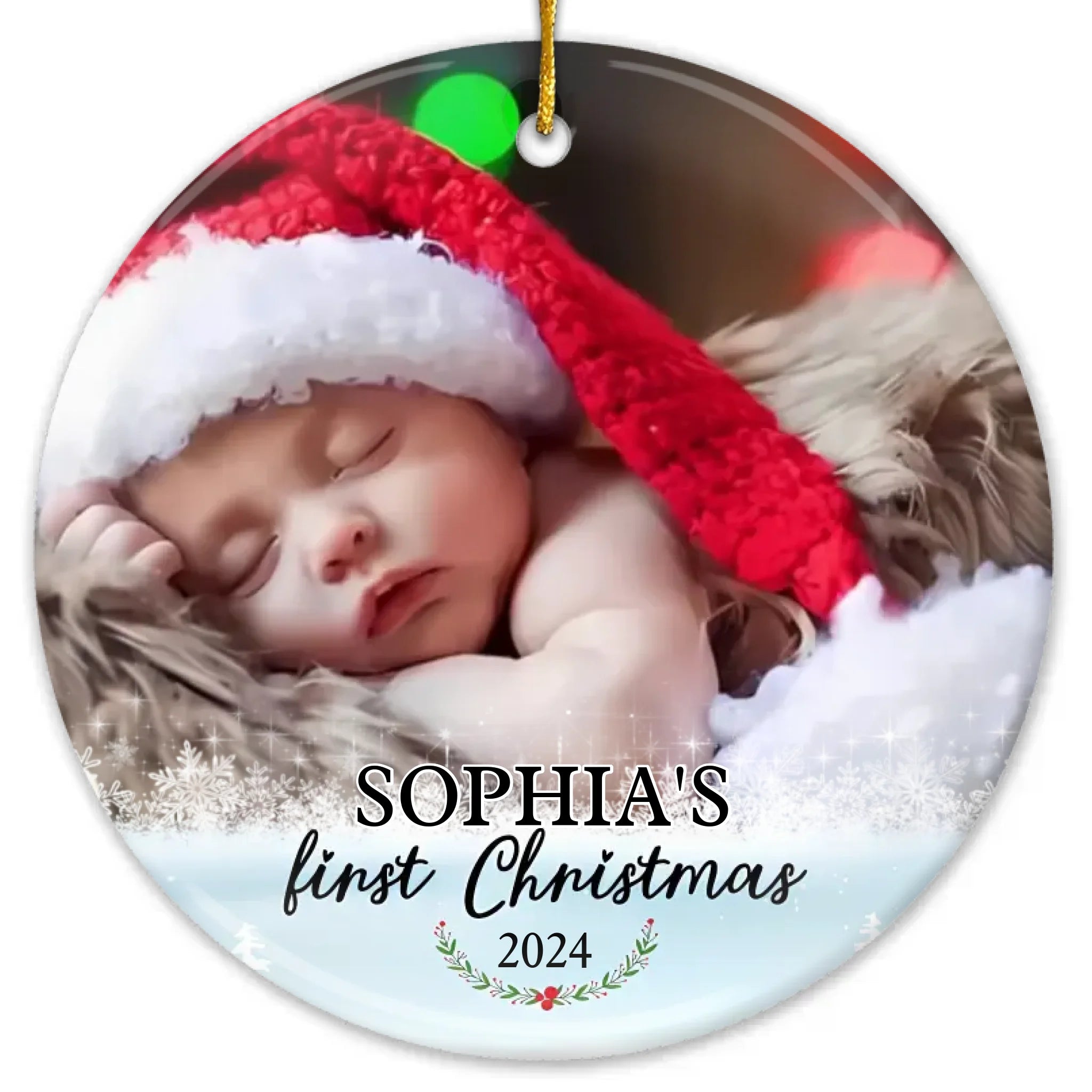 First Christmas - Personalized Custom Round Shaped Ceramic Photo Christmas Ornament - Upload Image, Gift For Family, Christmas Gift 677394 - DiyGiftly
