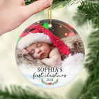 First Christmas - Personalized Custom Round Shaped Ceramic Photo Christmas Ornament - Upload Image, Gift For Family, Christmas Gift 677394 - DiyGiftly