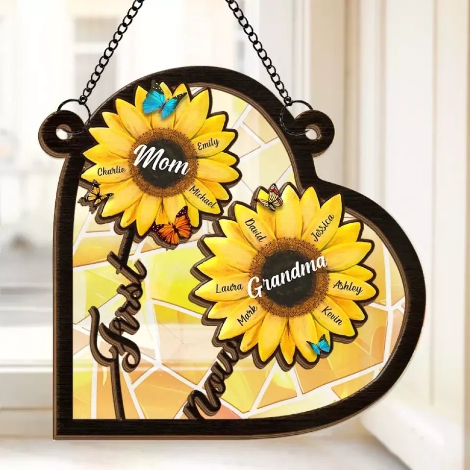 window hanging suncatcher with personalized family design First Mom Now Grandma personalized window keepsake