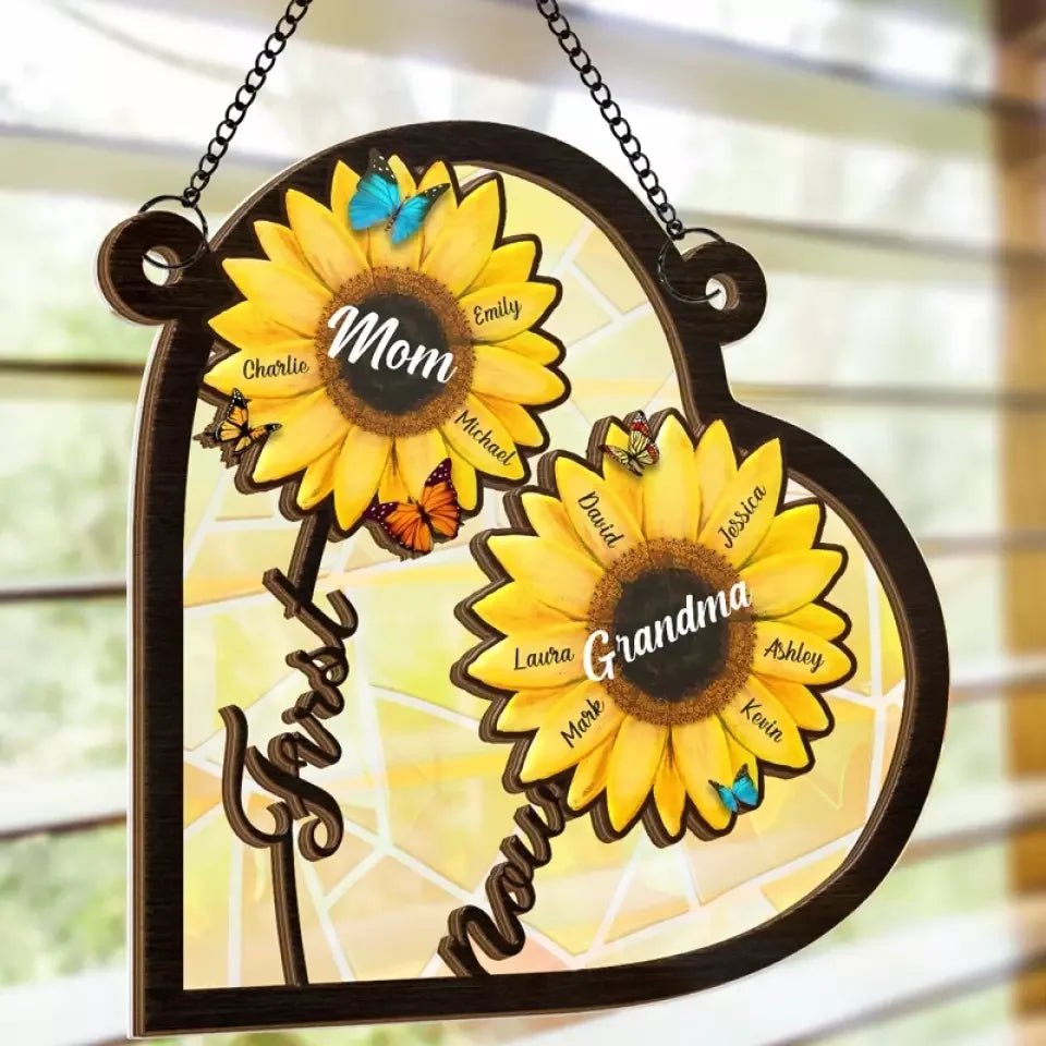 First Mom Now Grandma window hanging suncatcher personalized family design for grandma