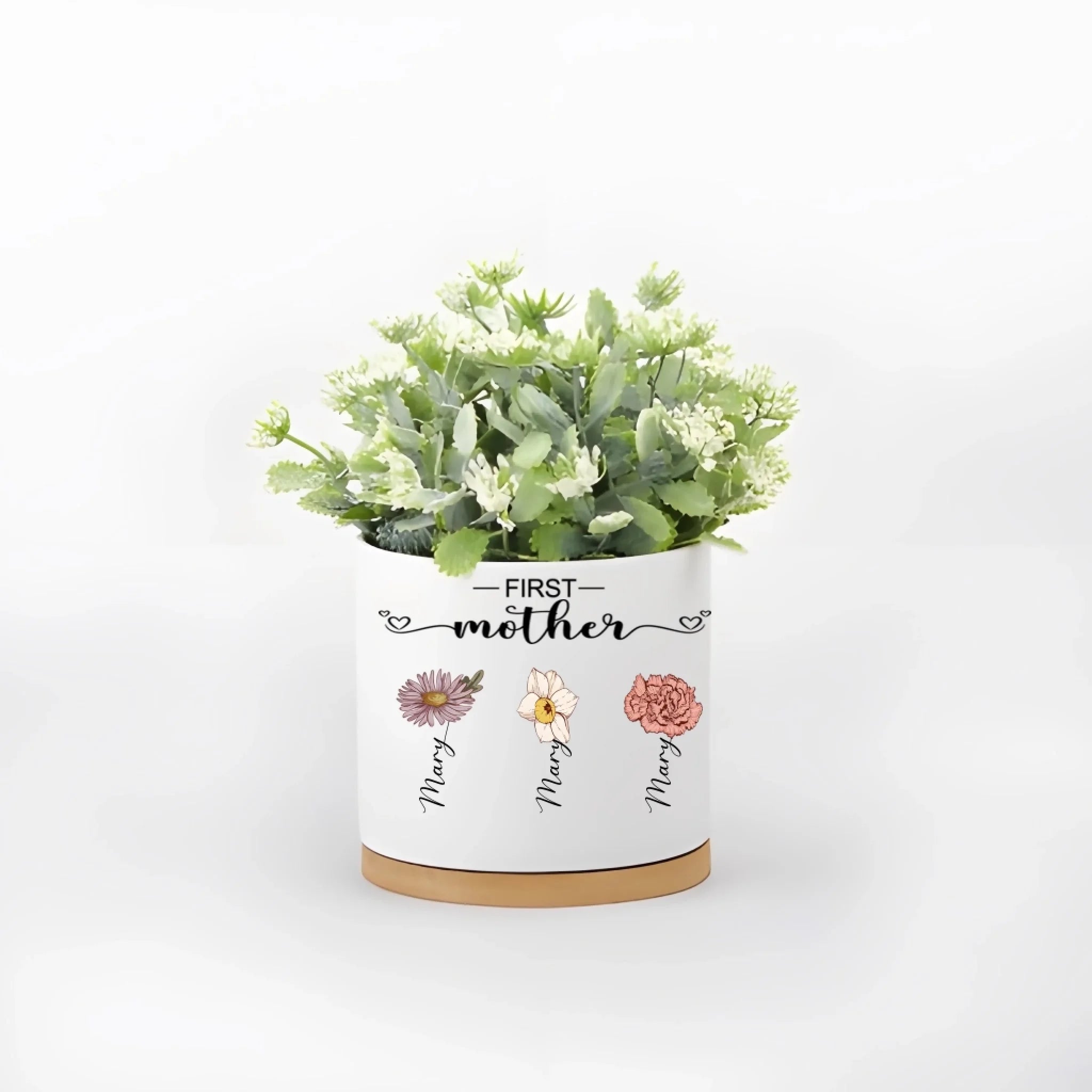 “First Mom, Now Grandma” Personalized Birth Flower Ceramic Planter Pot with Custom Names and Bamboo Base – Unique Succulent Pot Gift for Mother’s Day, Birthdays, New Grandma Announcements, Home Décor for Mom & Grandma 1090059 - DiyGiftly