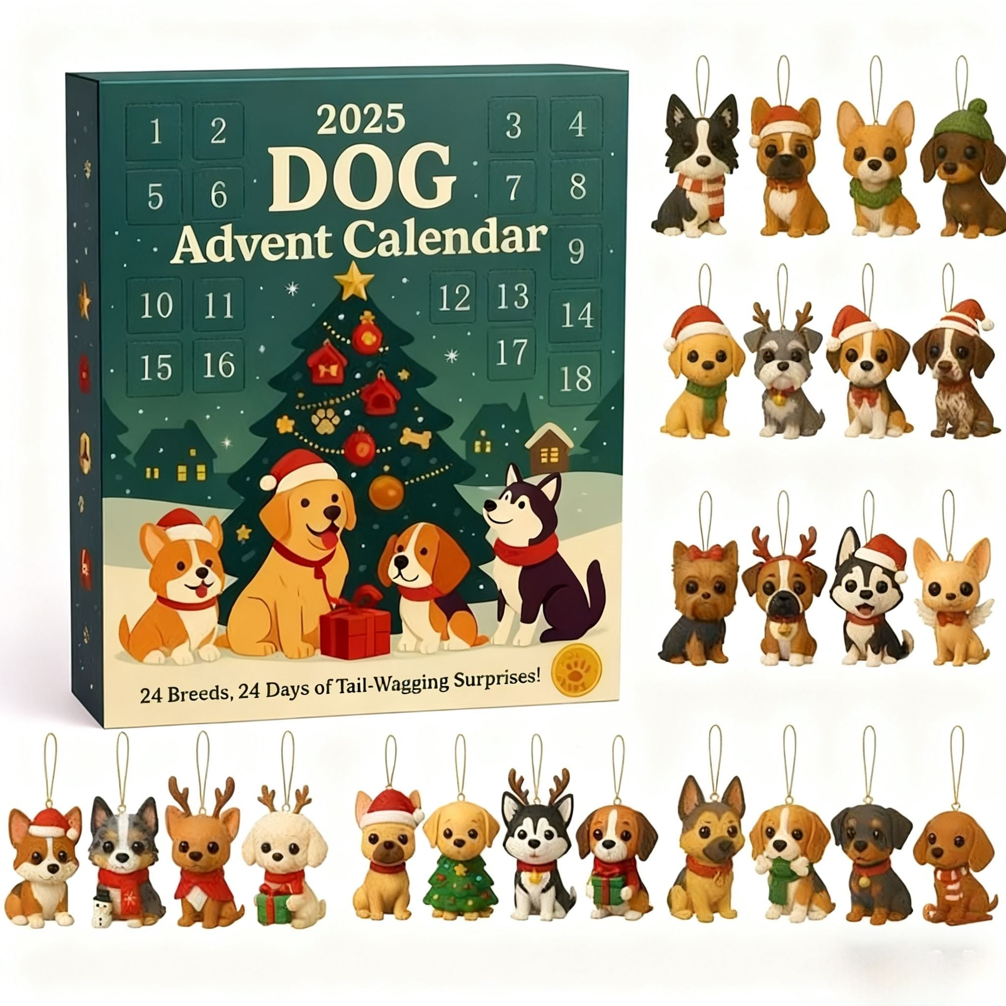 Flat Style Acrylic Cute Dog Christmas Countdown Calendar Gift Box – Perfect Holiday Present for Dog Lovers - DiyGiftly
