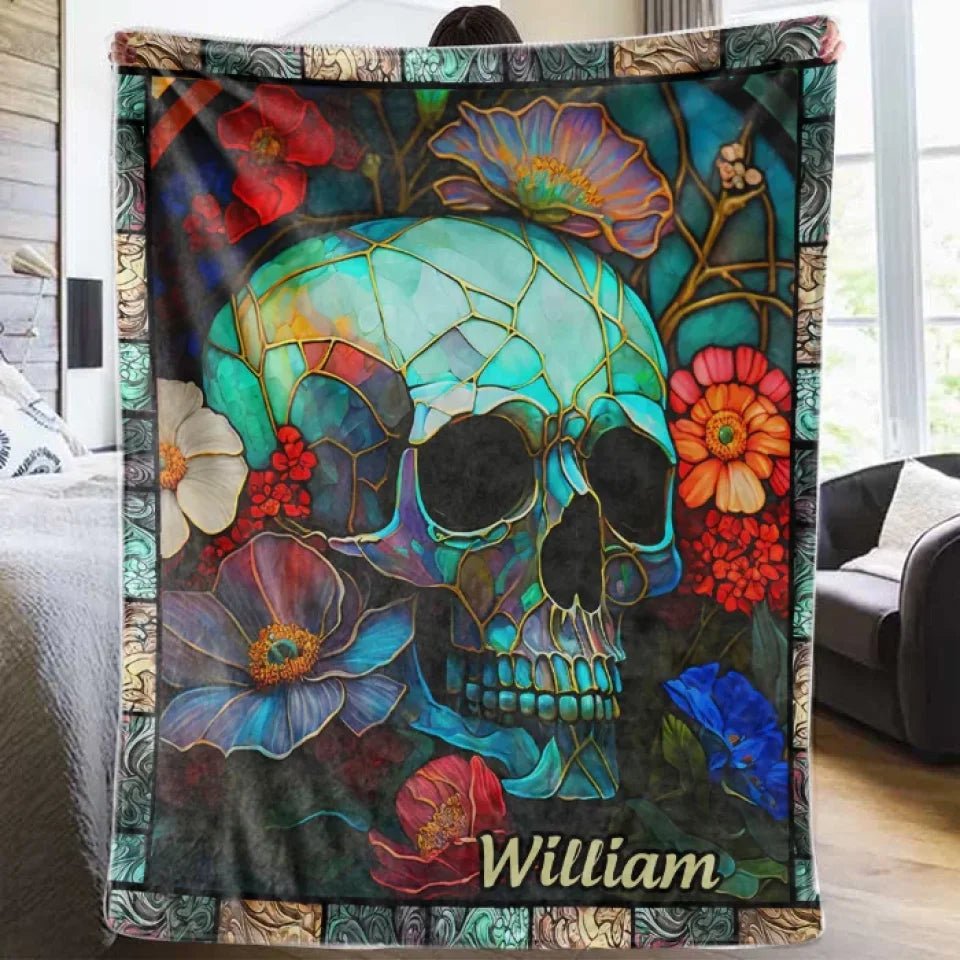 Floral Skull - Personalized Skull Blanket - Fleece & Sherpa Blanket - Perfect Gift For Friend 749850 - DiyGiftly