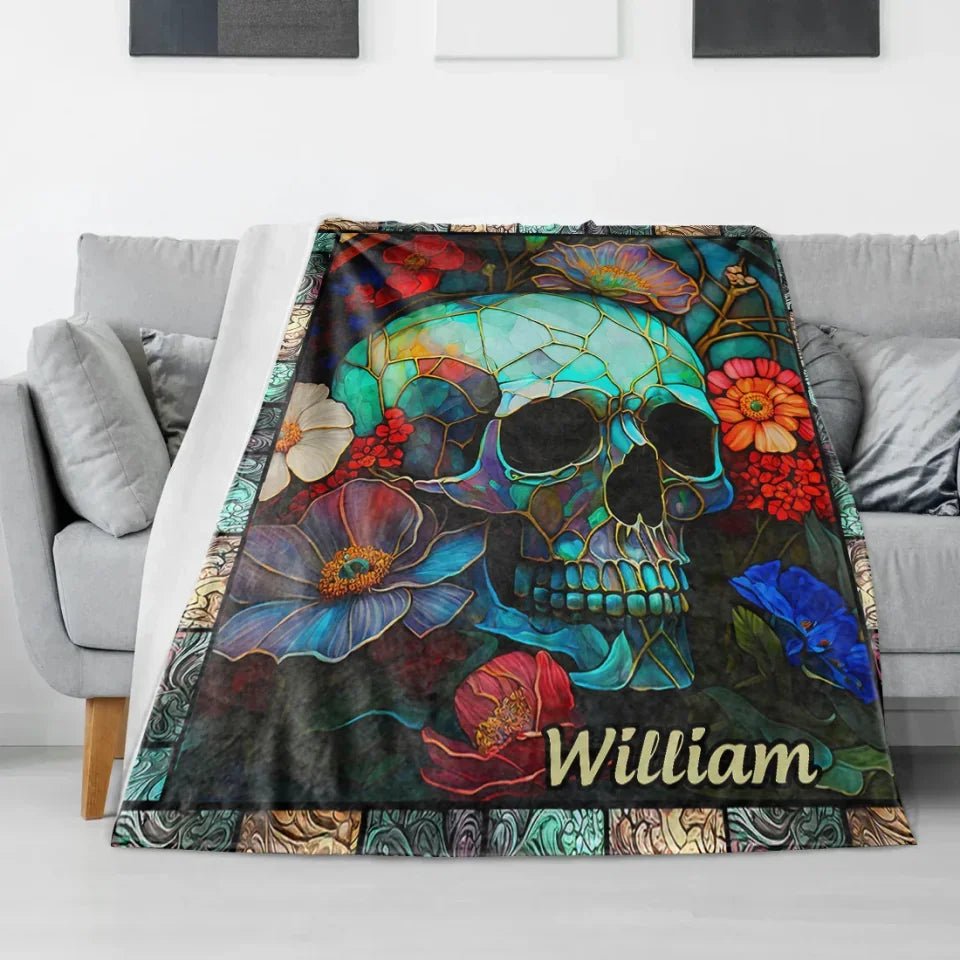 Floral Skull - Personalized Skull Blanket - Fleece & Sherpa Blanket - Perfect Gift For Friend 749850 - DiyGiftly