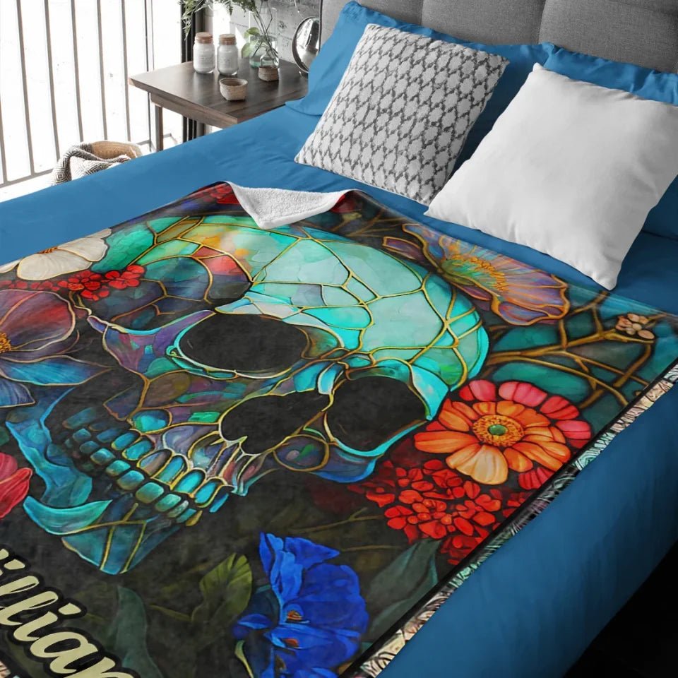 Floral Skull - Personalized Skull Blanket - Fleece & Sherpa Blanket - Perfect Gift For Friend 749850 - DiyGiftly
