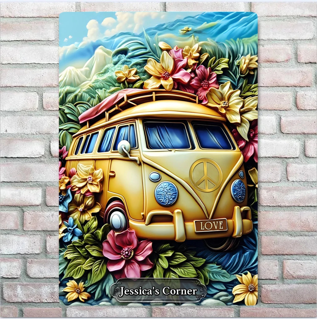 Floral Van Peace Sign - Personalized Hippie Rectangle Metal Sign 736466 - 736479 - DiyGiftly