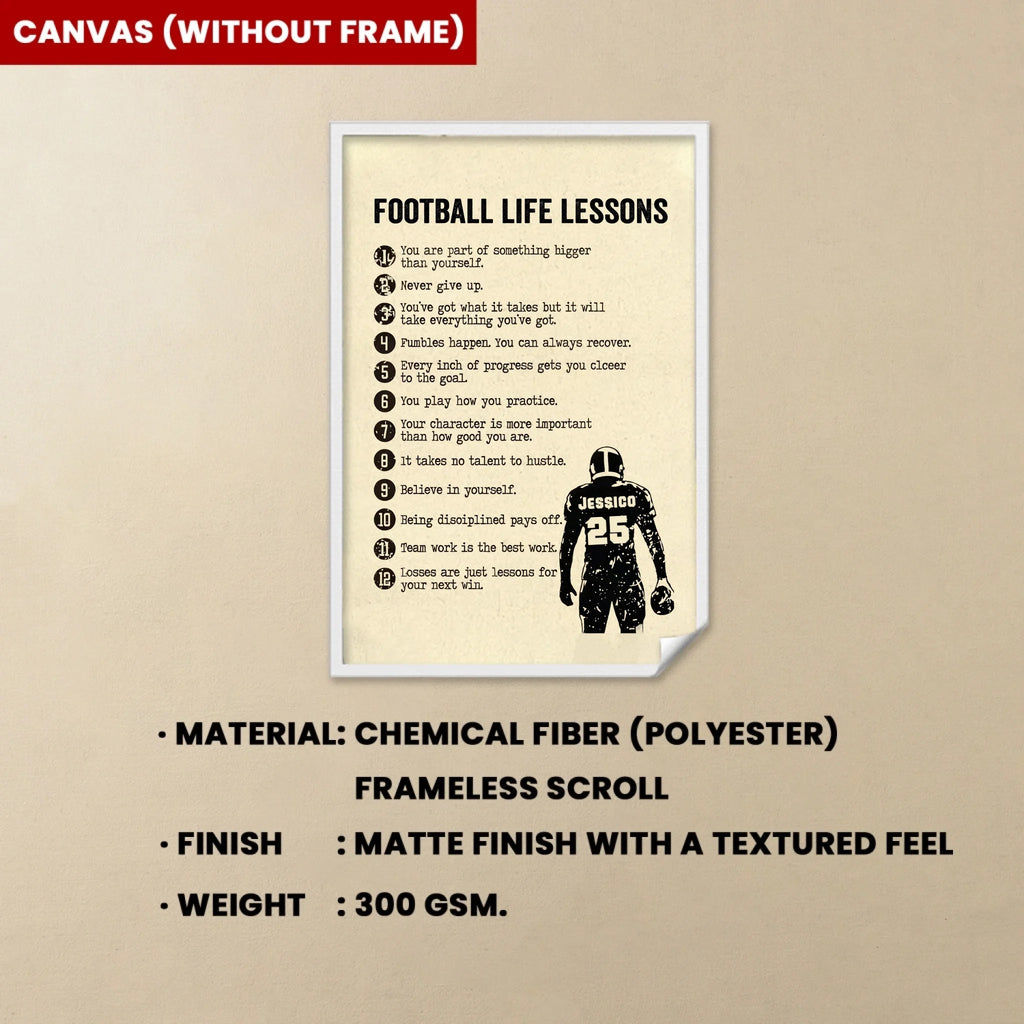 Football Life Lessons Art Print Qty 1 Sports Bedroom Inspirational Motivational room decor Birthday Present Personalized Senior Team Gift 739363 - 739365 - DiyGiftly