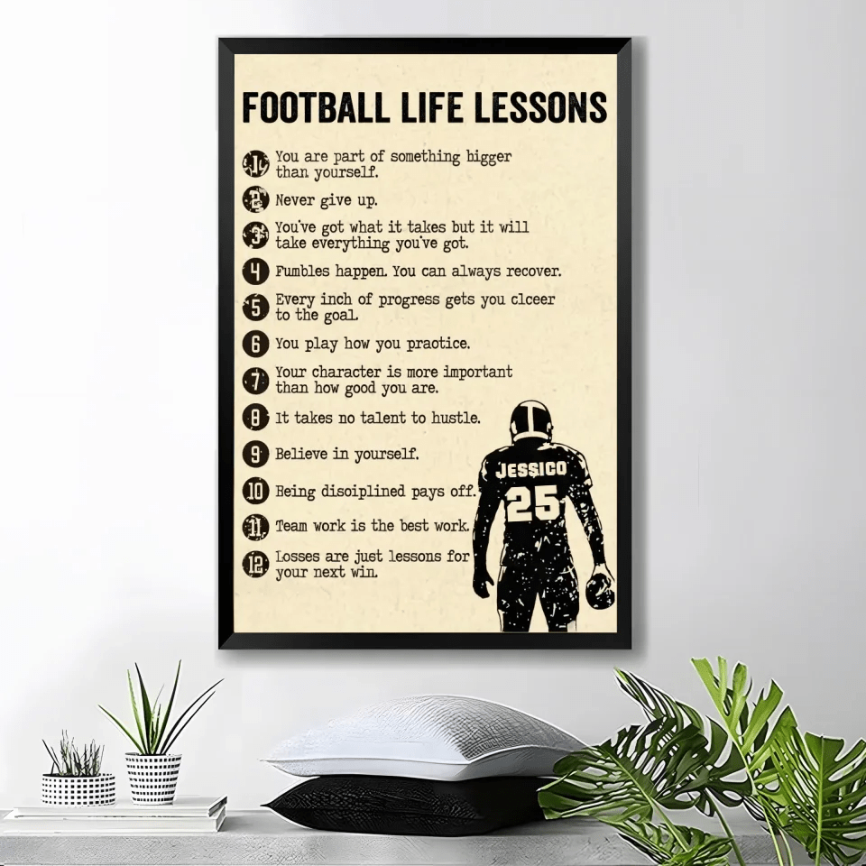 Football Life Lessons Art Print Qty 1 Sports Bedroom Inspirational Motivational room decor Birthday Present Personalized Senior Team Gift 739363 - 739365 - DiyGiftly