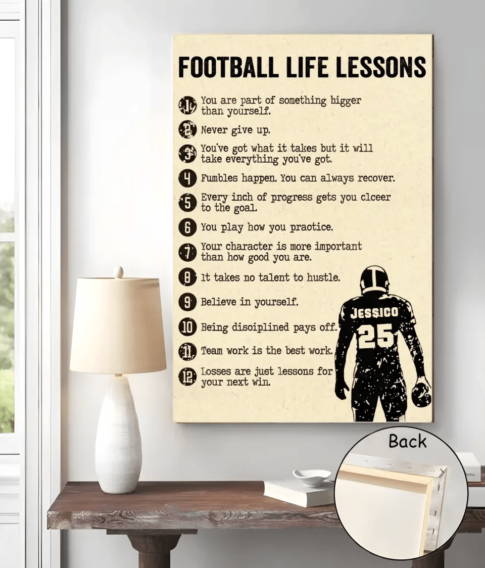 Football Life Lessons Art Print Qty 1 Sports Bedroom Inspirational Motivational room decor Birthday Present Personalized Senior Team Gift 739363 - 739365 - DiyGiftly