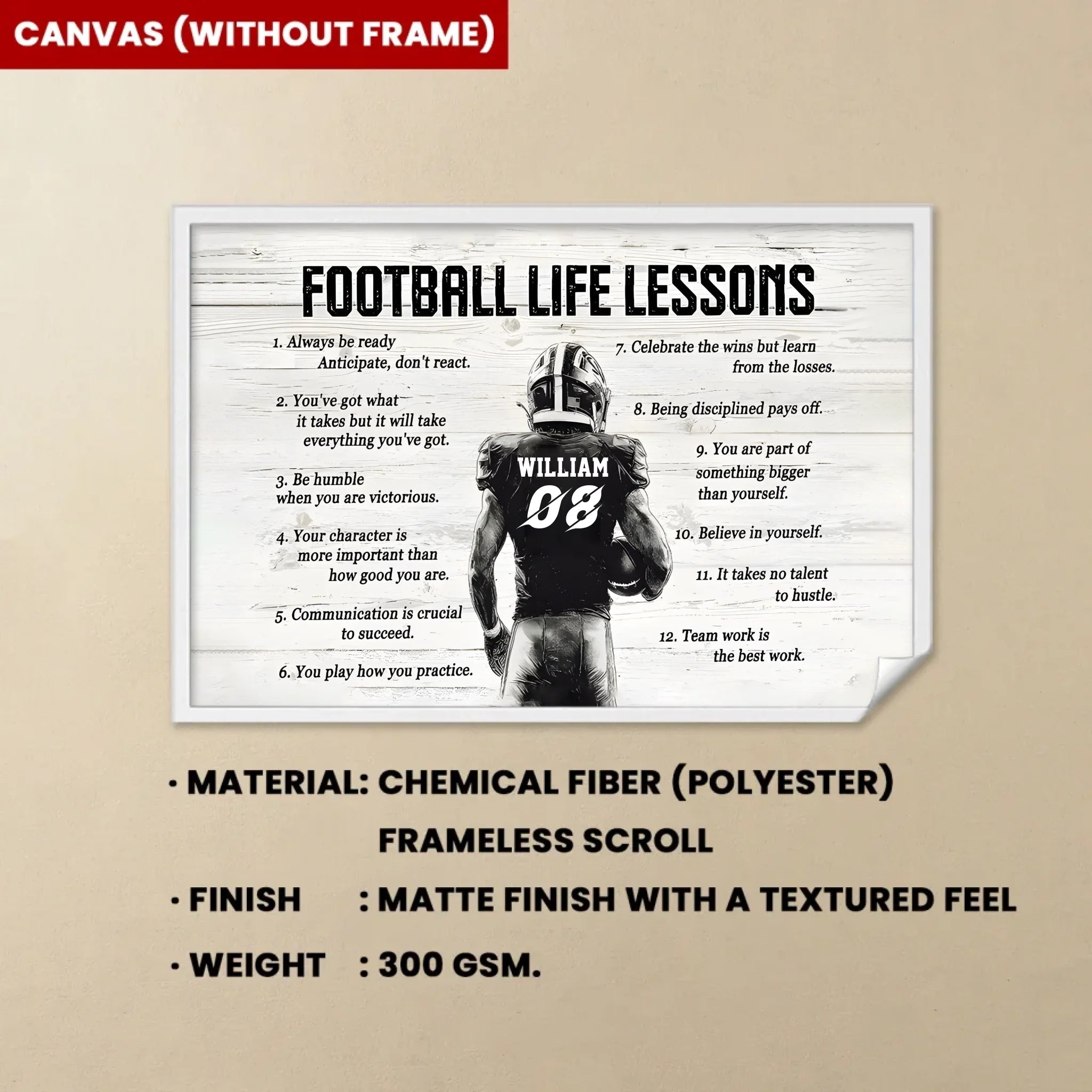 Football Life Lessons Personalized Canvas Poster, Custom Football Wall Art, Football Gift for Boys and Men, Sports Room Decor 738637 - 738639 - DiyGiftly