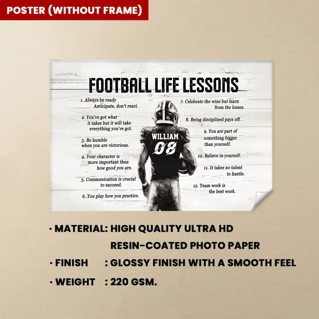 Football Life Lessons Personalized Canvas Poster, Custom Football Wall Art, Football Gift for Boys and Men, Sports Room Decor 738637 - 738639 - DiyGiftly