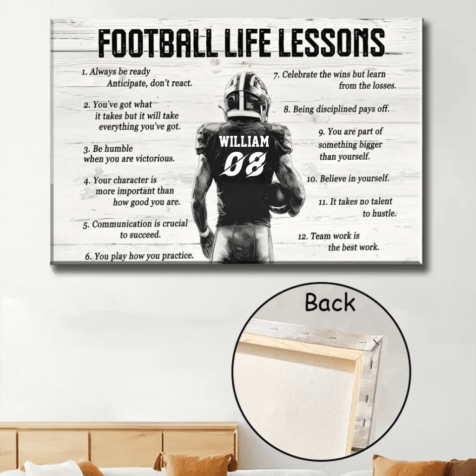 Football Life Lessons Personalized Canvas Poster, Custom Football Wall Art, Football Gift for Boys and Men, Sports Room Decor 738637 - 738639 - DiyGiftly