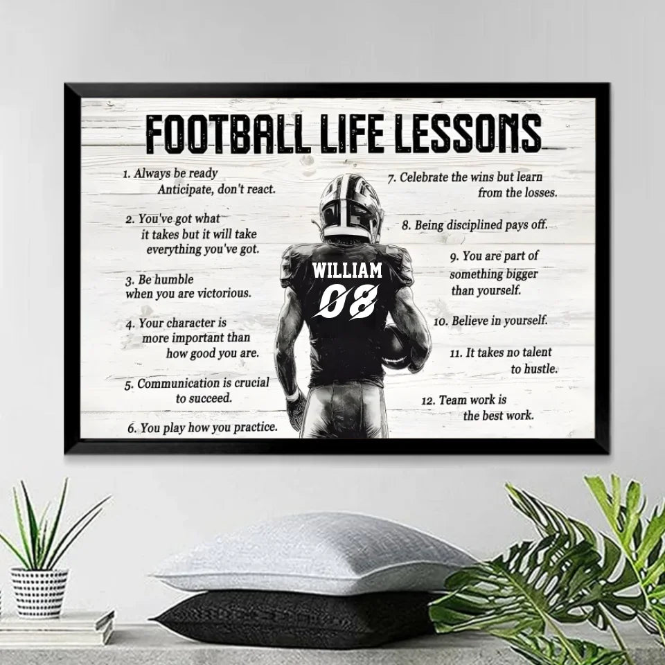 Football Life Lessons Personalized Canvas Poster, Custom Football Wall Art, Football Gift for Boys and Men, Sports Room Decor 738637 - 738639 - DiyGiftly