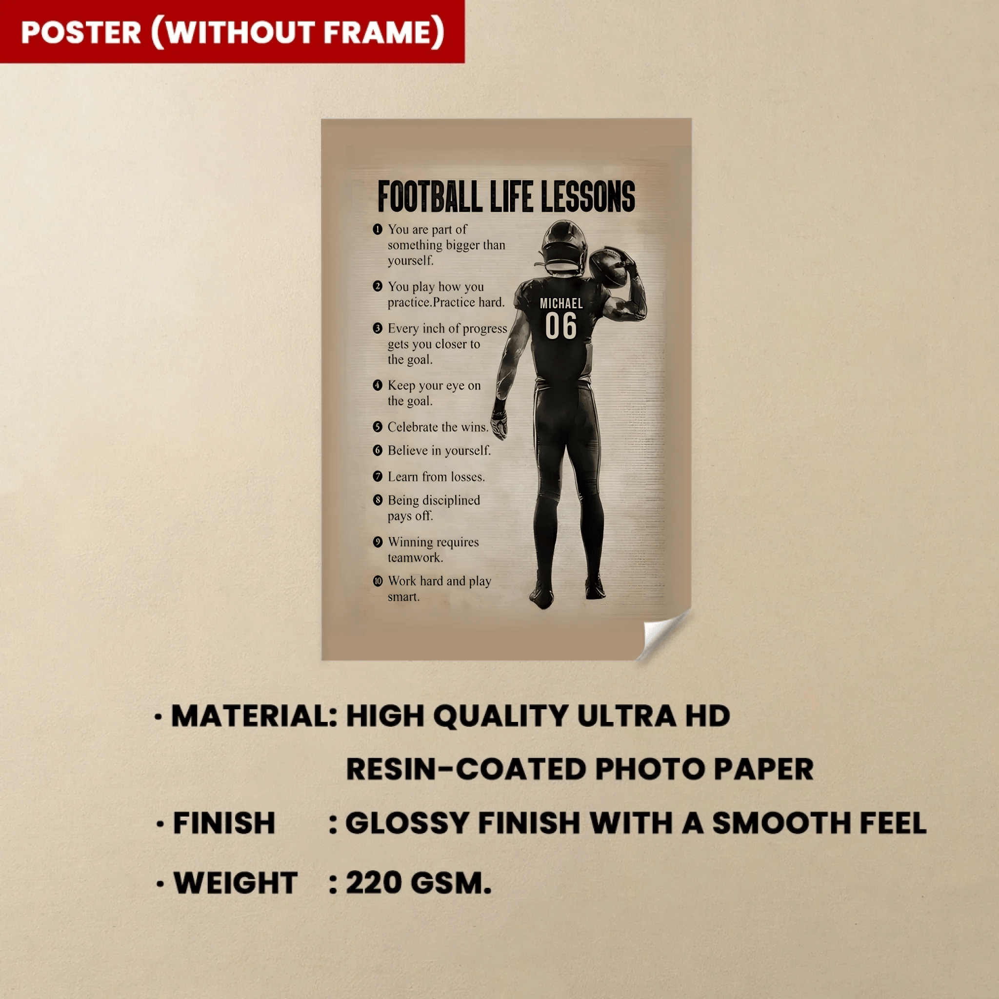 Football Life Lessons Personalized Canvas Print, Football Poster Print, Football Custom Gift For Boy Man 738665 - 738669 - DiyGiftly