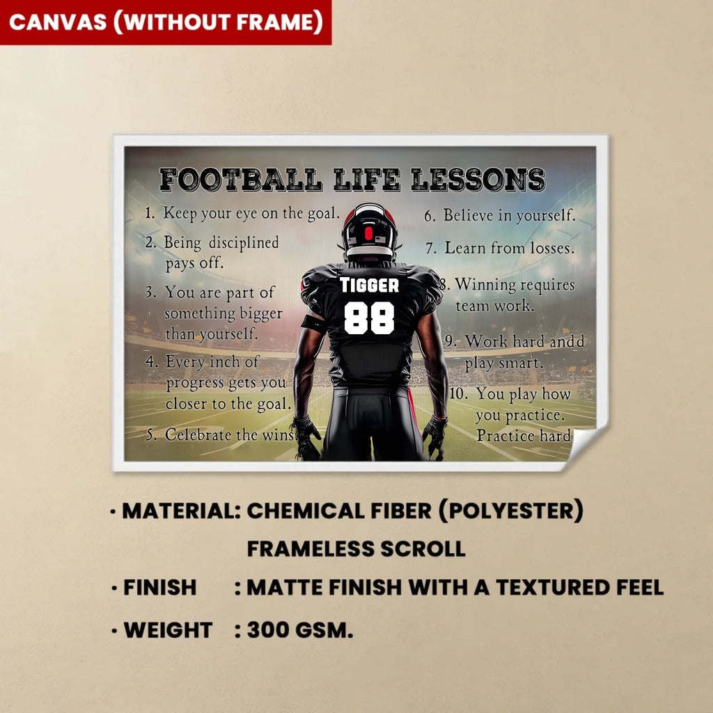 Football Life Lessons Personalized Canvas Print, Football Poster Print, Football Gift For Boy Man 738652 - 738654 - DiyGiftly