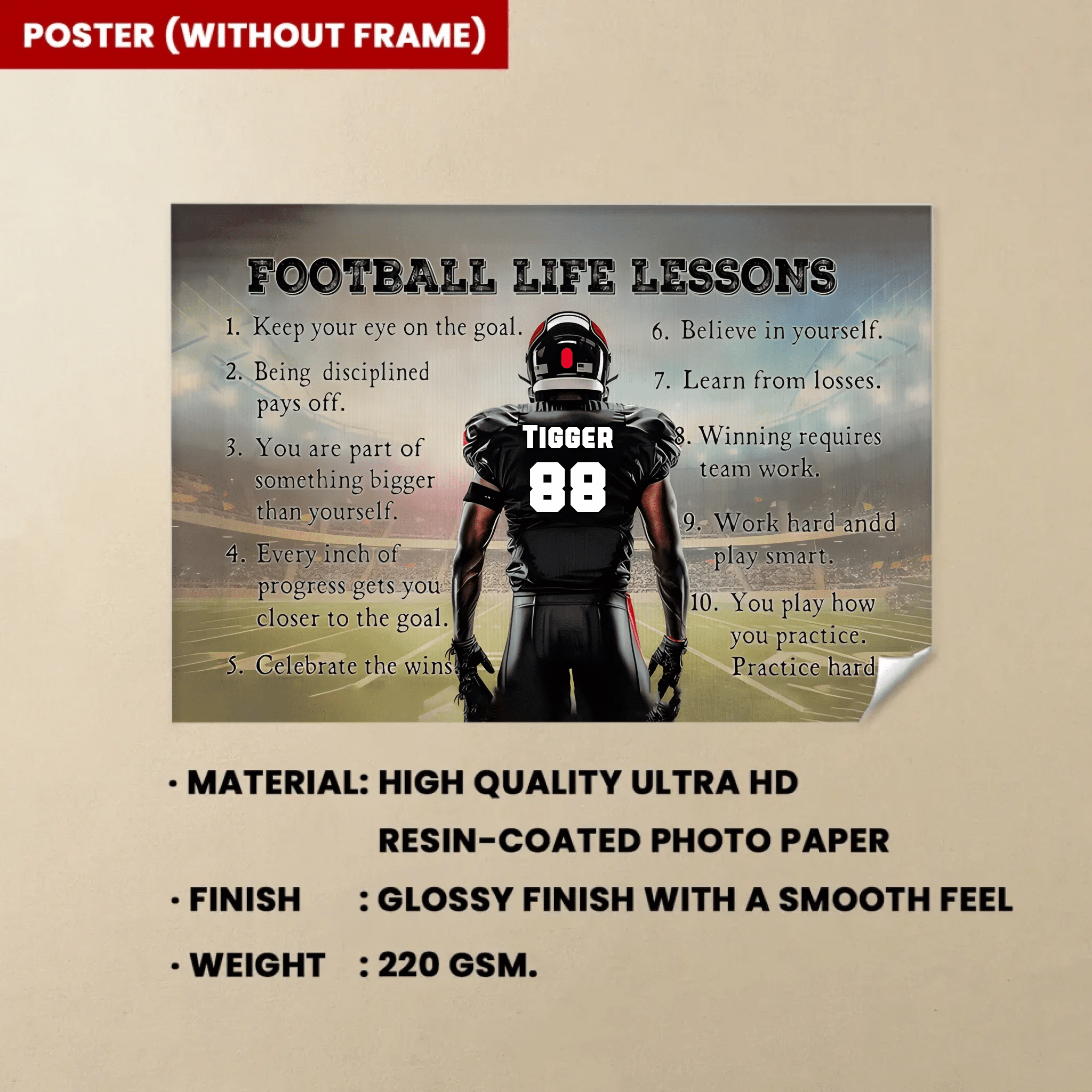 Football Life Lessons Personalized Canvas Print, Football Poster Print, Football Gift For Boy Man 738652 - 738654 - DiyGiftly