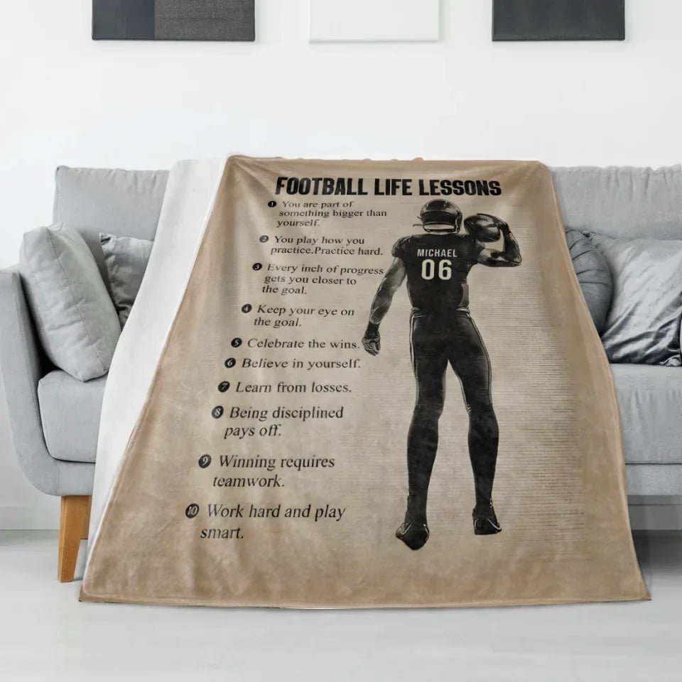 Football Life Lessons Personalized Football Blanket, Football Custom Gift For Boy Man 738673 - M - DiyGiftly
