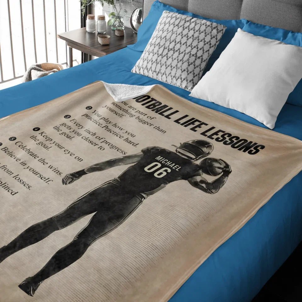 Football Life Lessons Personalized Football Blanket, Football Custom Gift For Boy Man 738673 - M - DiyGiftly