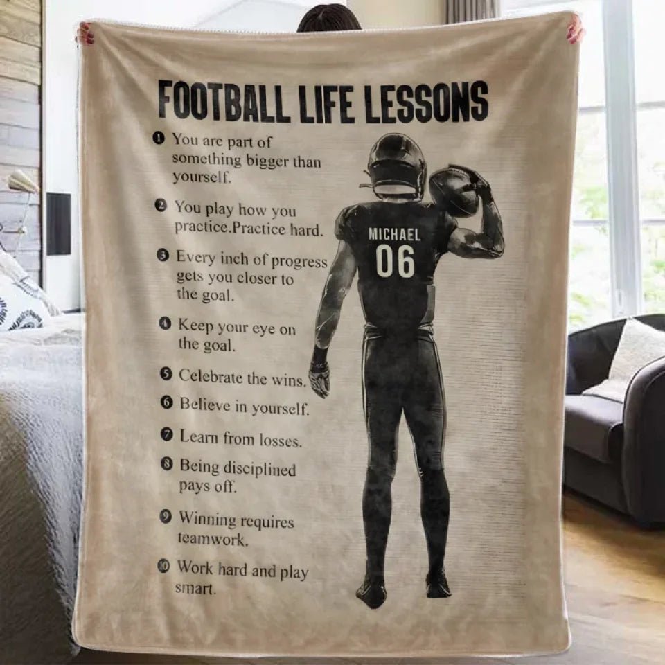 Football Life Lessons Personalized Football Blanket, Football Custom Gift For Boy Man 738673 - M - DiyGiftly