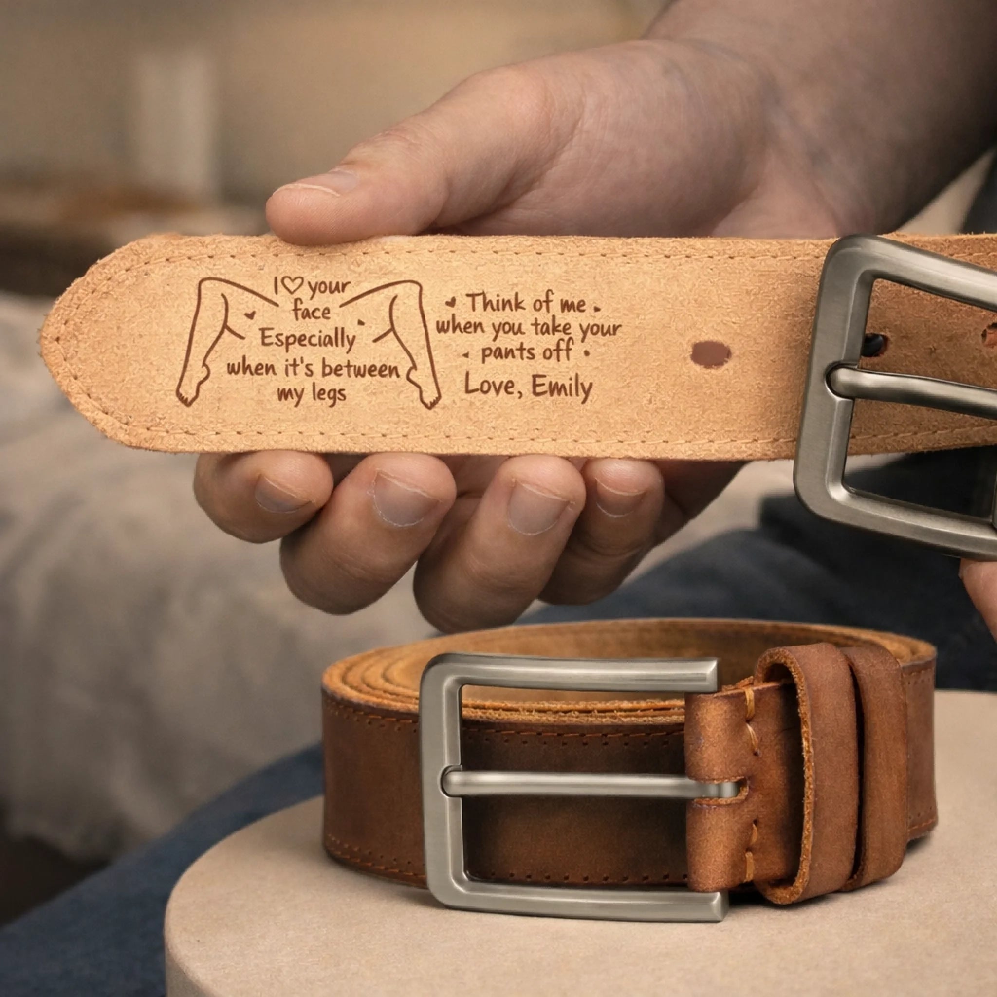 For My Favorite Guy: I Love Your Face (Especially When It's Between My Legs) - Personalized Cowhide Belt 1082408 - DiyGiftly